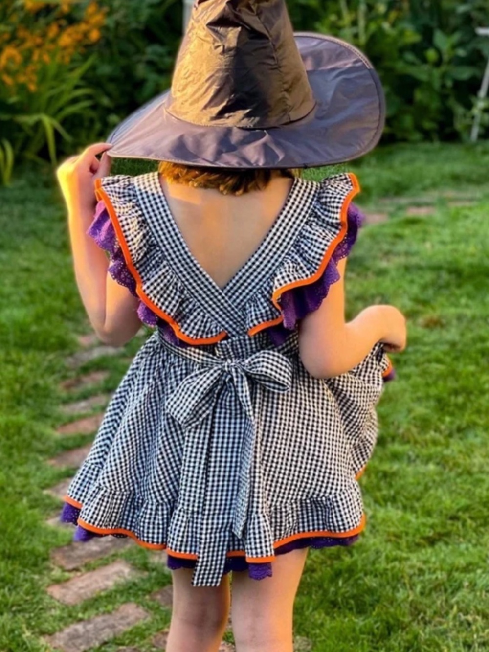 NWT Makena Lane Black Gingham Pinafore Dress Halloween Adjustable Size 16
